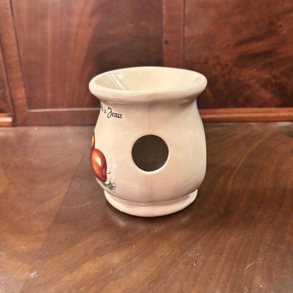 Yesteryears Pottery Marshall Texas Oil Wax Tart Warmer Apples Jesus‎ Candle